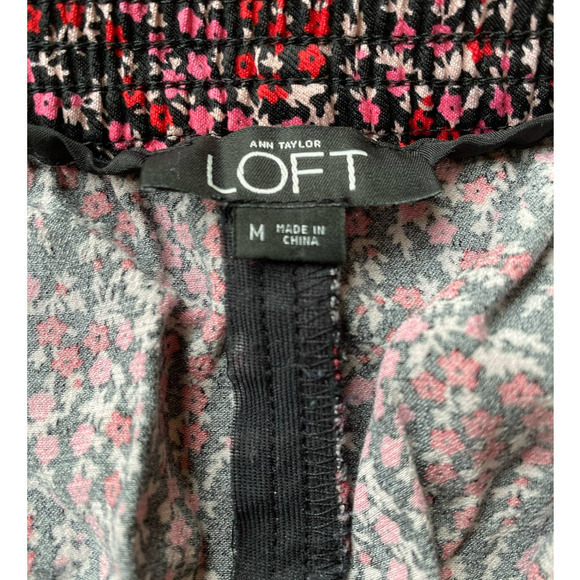 Ann Taylor Loft Dress Shorts Floral Black Red Pink Vacation Rayon Med - Picture 5 of 5